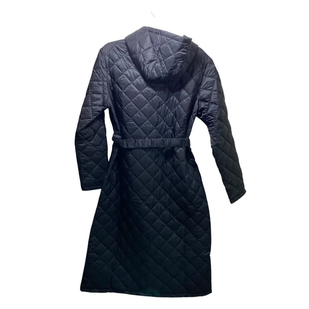 Puffer Quilted Buckle Long Coat Belted Preppy Lightweight Fifted Womens M Black‎